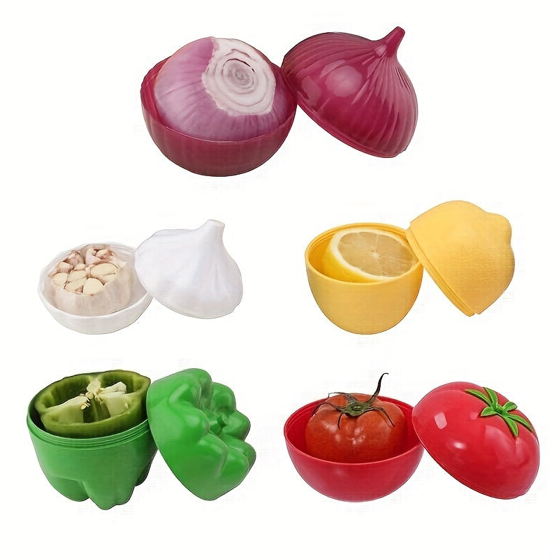 5pcs/set Storage Box, Transparent Fruit & Vegetable Shaped Savers, Refrigerator Freezer Fresh-keeping Boxes, For Lemon, Avocado, Tomato, Onion And Garlic, Kitchen Organizers And Storage, Kitchen Accessories