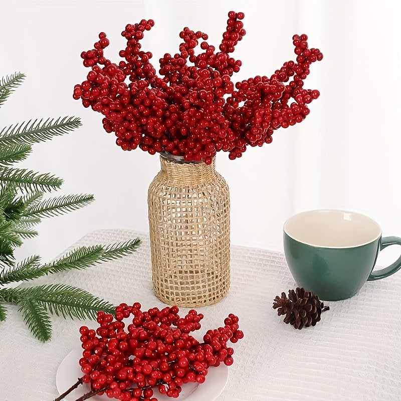 Red Artificial Berries for Christmas Tree Decor, DIY Crafts & Festive Ornaments - Durable Plastic, Ideal for Teens and Up