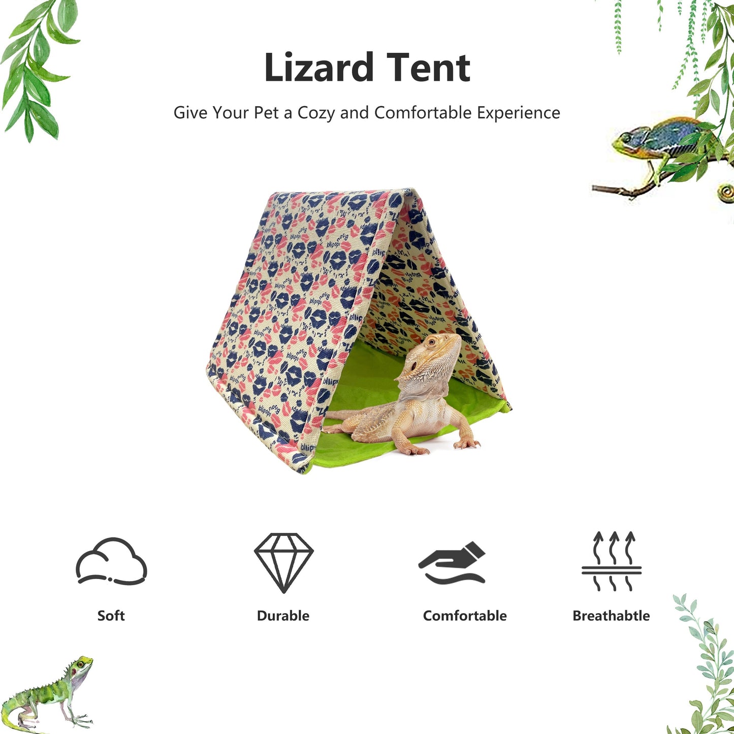 Reptile & Hamsters Cozy Tent - Foldable Bed for Lizards, Snakes | Portable, Easy-to-Clean Pet Shelter with Durable PE Material