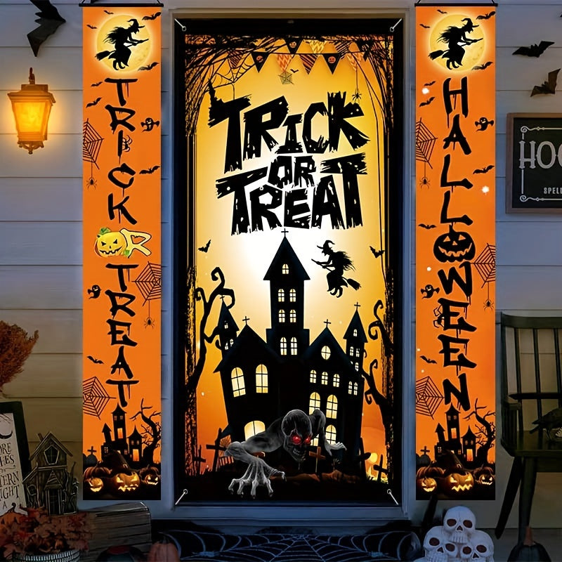 5 Pcs Halloween Banner Set - Indoor Outdoor Porch Decoration, Trick or Treat Sign, Hanging Front Door Signs, Yard Garland Garden Party Supplies, Halloween Backgrounds and Photography Backdrops