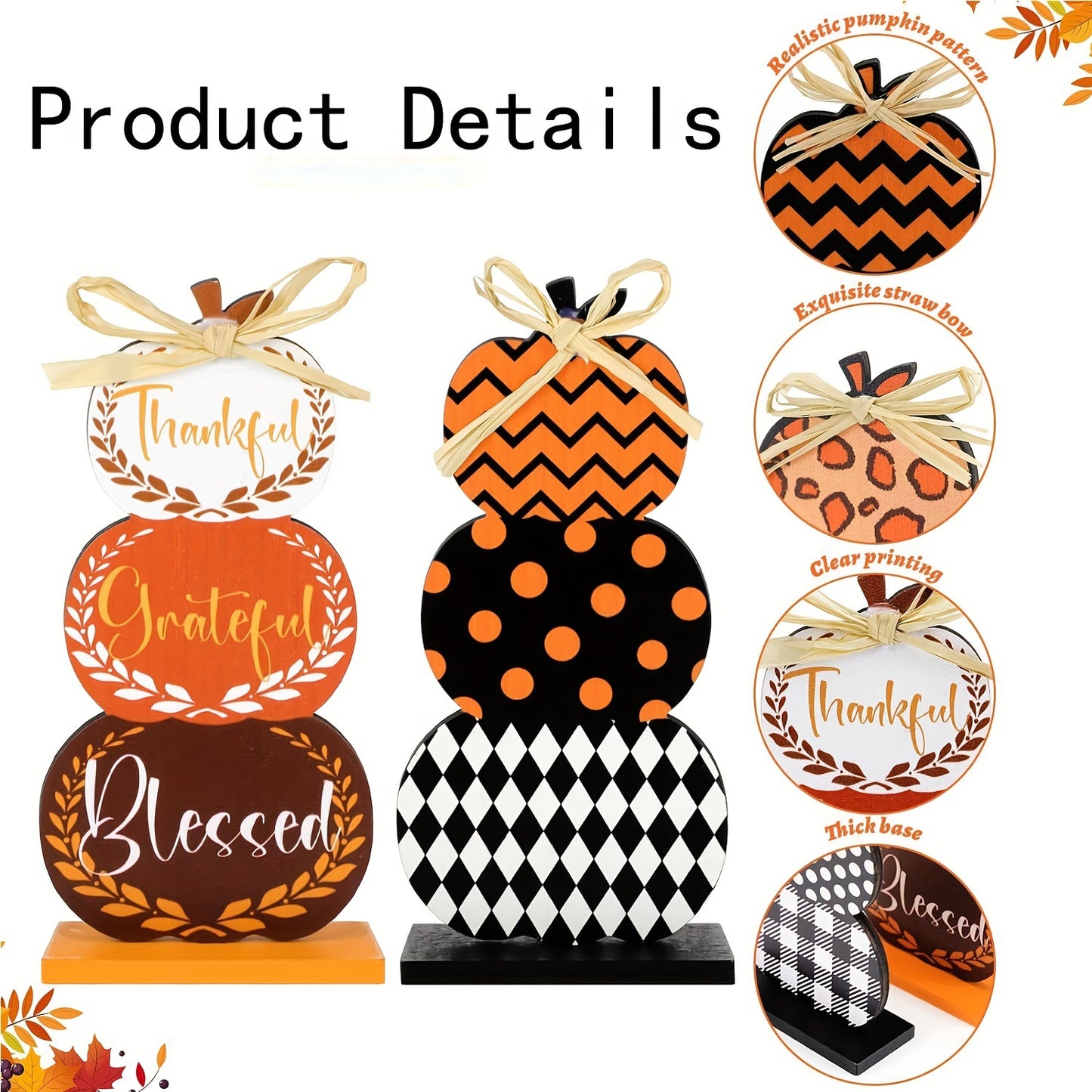 Seasonal Pumpkin Wooden Decor Set - Contemporary Style Tabletop Figurines for Thanksgiving, Halloween, Christmas - Autumn Harvest Festive Home Decoration, Non-Electric with No Feathers - Holiday Themed Ornaments