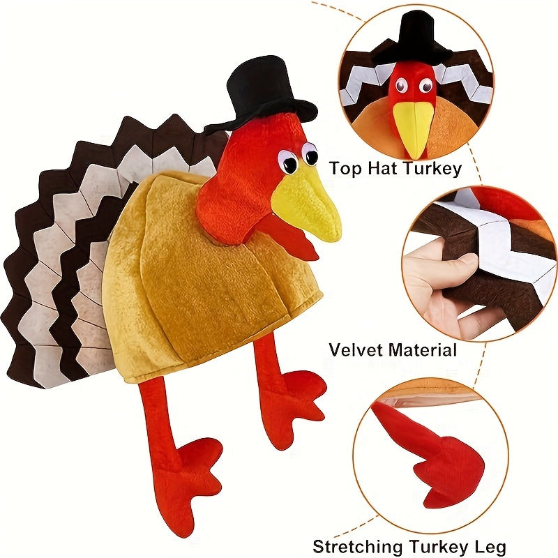 2pcs Plush Turkey Hats for Thanksgiving - Perfect for Party Costumes, Cosplay & Decorations