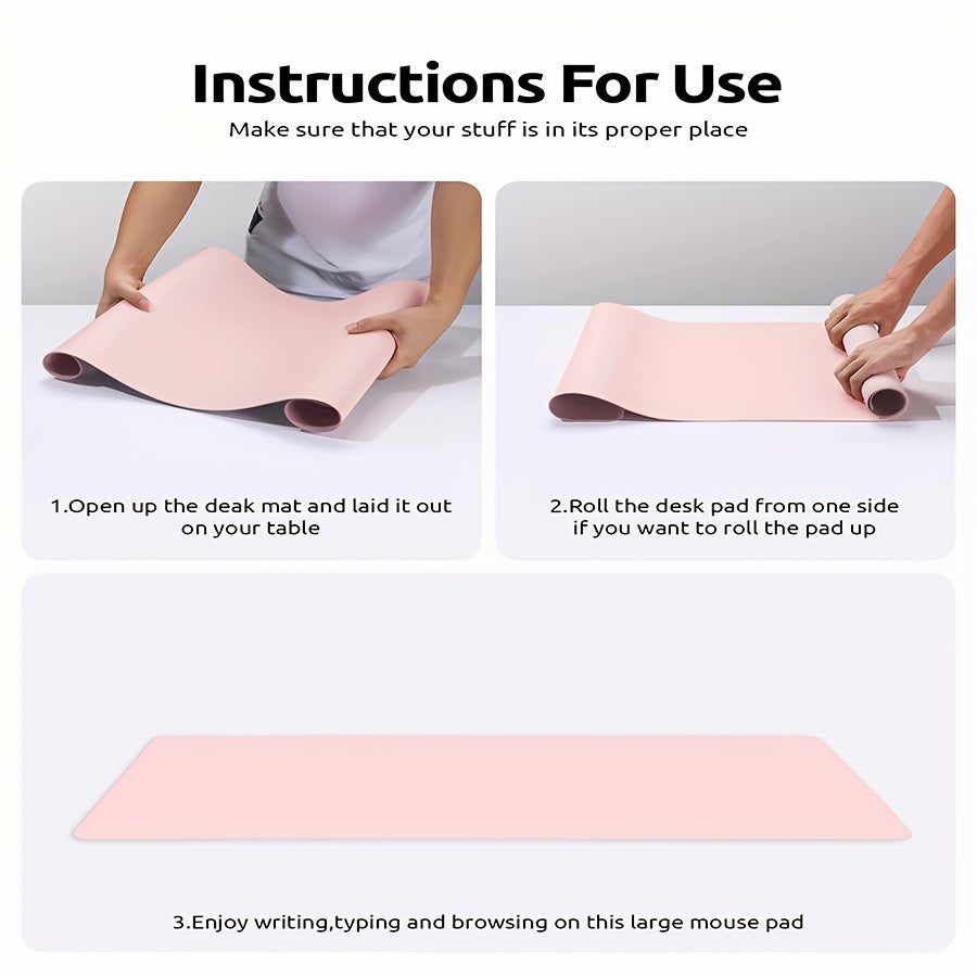 Premium Pink Faux Leather Desk Mat - Large, Non-Slip Mouse Pad & Writing Blotter for Office and Home Use (31.5" x 15.7")