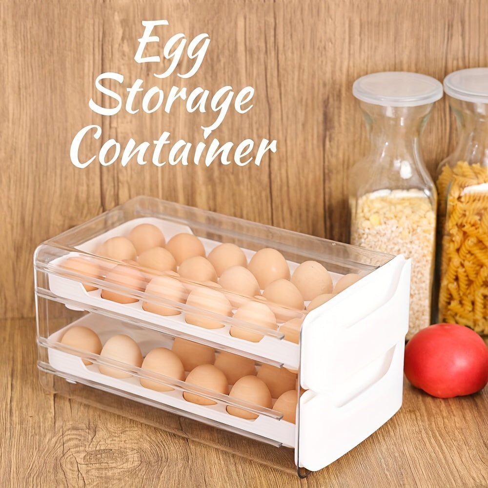 2-Layer Large Capacity Egg Holder - Clear Stackable Plastic Tray with Handles for Fresh Egg Storage - 18 Eggs per Layer, Perfect for Fridge, Kitchen, Home Organization, 12x 6.9x 6 Inches