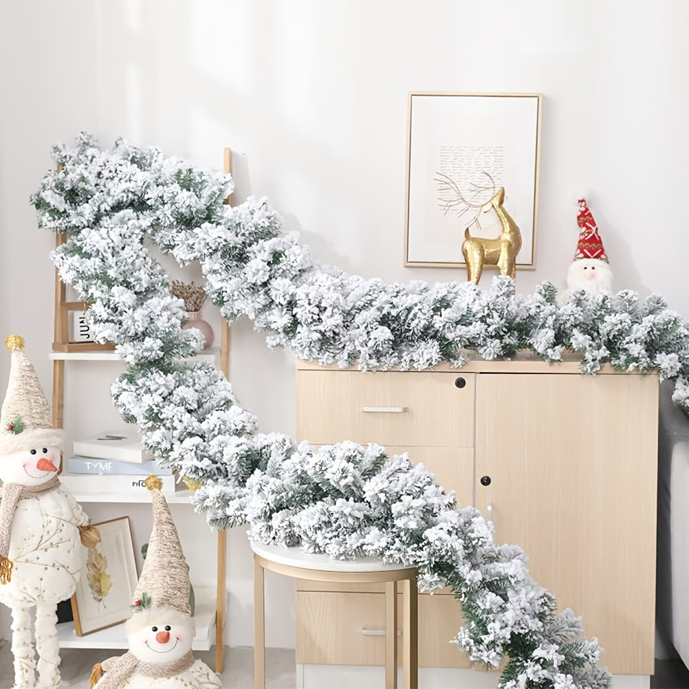 1pc, 9FT Long Snow-Kissed Flocked Christmas Garland - Artificial Winter Frosted Pine Garland with White Cedar Branches - Perfect for Xmas Tree, Stairs, and Fireplace Decorations