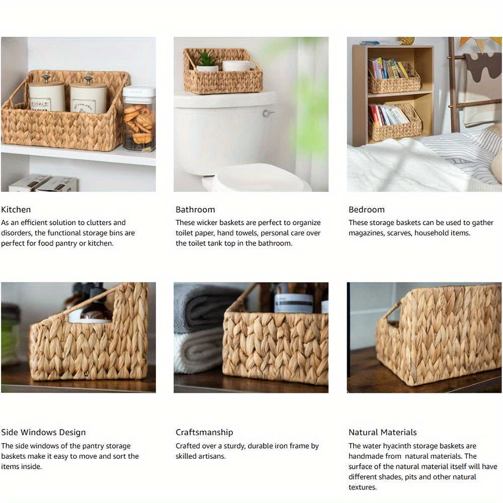 4 Pack Handwoven Rattan Storage Basket Wicker Bins for Organizing, Shelf, Bathroom, Kitchen, Home, Office, Living Room, Countertop Must Haves Essentials Necessities Stuff, Natural Shelf Baskets, New Home Decor Decorative Hous