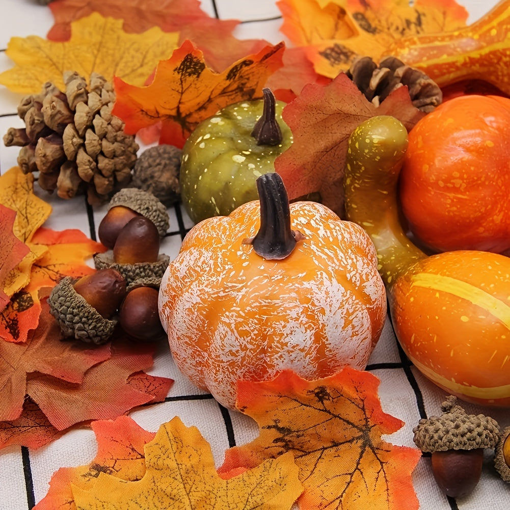 48 PCS Fall Thanksgiving Artificial Pumpkins and Gourds Set - Fake Pumpkins, Acorns, Maple Leaves, Pinecones, Berries - Thanksgiving Decorations, Harvest Centerpiece for Home, Halloween Wedding Decor