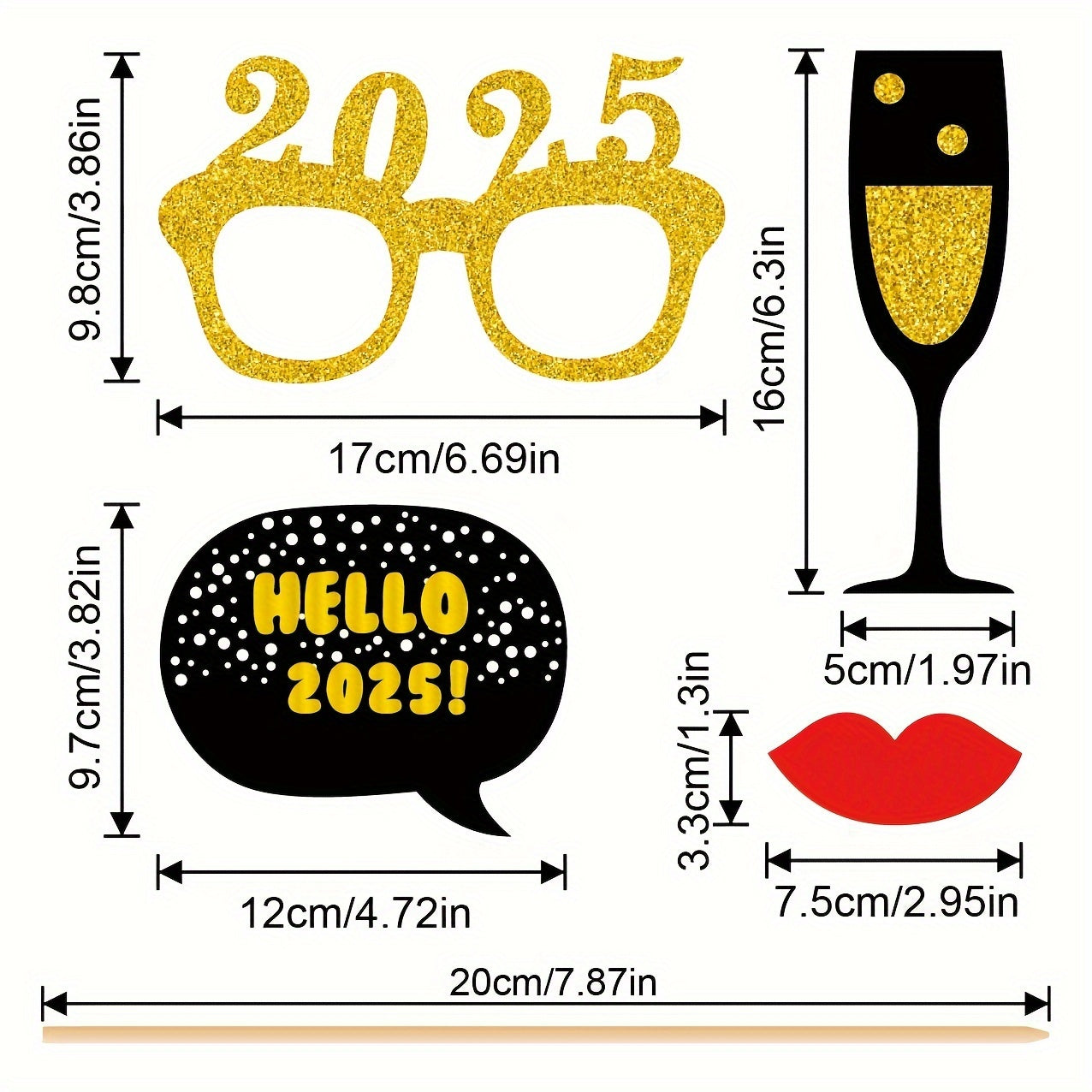 20pcs 2025 New Year's Eve Photo Booth Props Set - Fun & Festive Party Decorations for DIY Celebrations