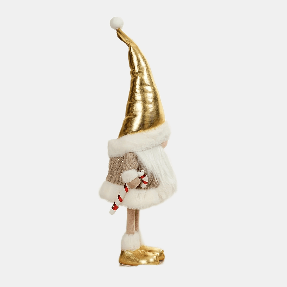 Golden Christmas Gnome Figurine, 21.25inch Festive Holiday Decor, No-Face Rudolph Elf Statue, Indoor Home & Kitchen Decor, Plastic & Fabric Material, Perfect for Friends, Window Display, Party, Restaurant, Store, No Power Nee