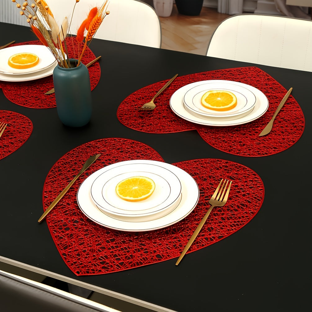 4/6/8pcs Heartfelt Love Pad Placemats - Place Mats for Romantic Home Decor, Dining Table, Banquets, and Special Events - Soft, Heart-Shaped, and Durable Table Supplies for Valentine's Day Decor and Everyday Use