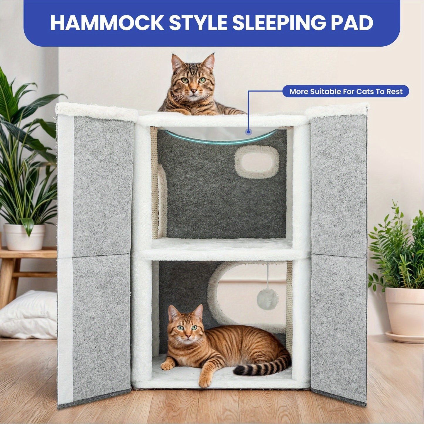 Double- Layer Cat House Indoor Cozy Condo with Climbing Stand & Scratching Posts