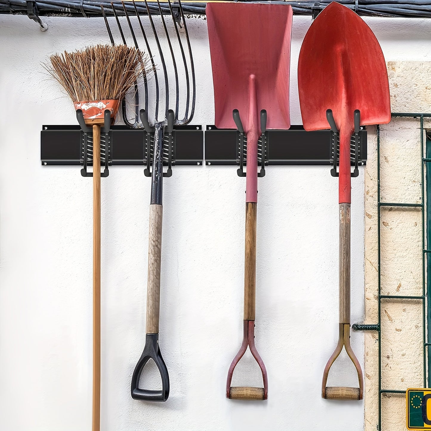 Garage Tool Storage Racks - Wall Mount Lawn Organization - Yard Tools Hanger - Organizer Holder with Adjustable Heavy Duty Hooks for Garden Tools, Black Garage Storage