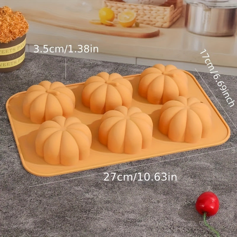 Silicone Pumpkin Cake Mold for Halloween - 6-Cavity Nonstick Baking Pan for Specialty & Novelty Cakes, DIY Aromatherapy Candles, Christmas Oven-Safe Bakeware