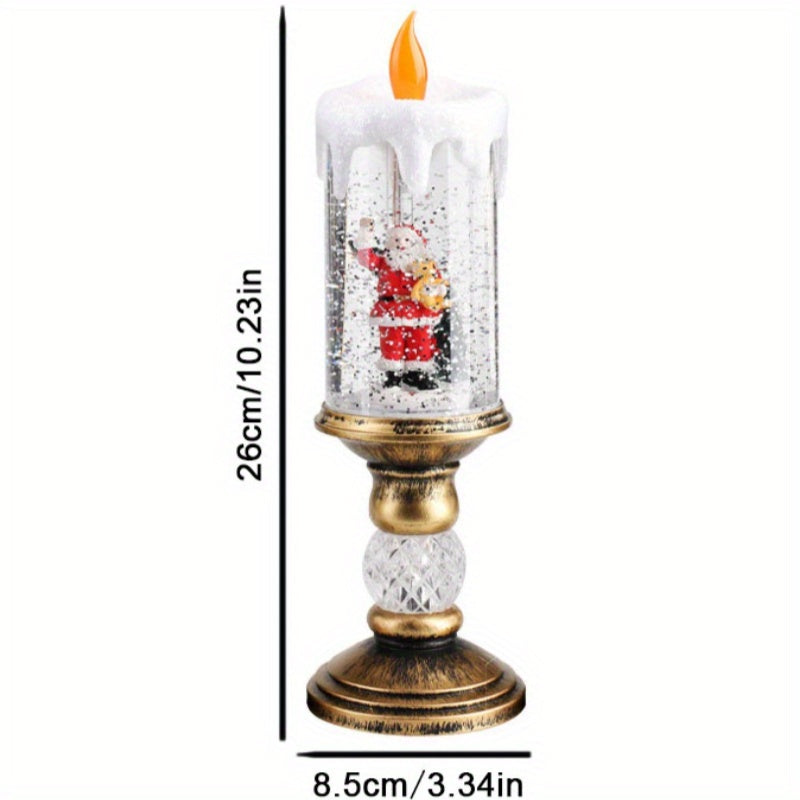 Santa Christmas Snowman Christmas Tree Christmas Decoration, Water-filled Candles With Scene Interior Decoration Christmas Crystal Lights Snow Santa Presents Flameless Candle Lights (with Music)