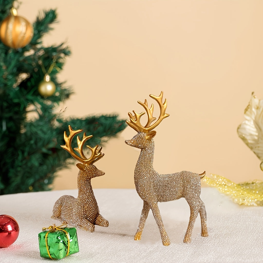 2pcs Reindeer Statue Set - Versatile Indoor/Outdoor Christmas & New Year Decor, Resin Reindeer Figurines for Home & Office Desk Display, Perfect Holiday Gift Idea, Christmas Decor