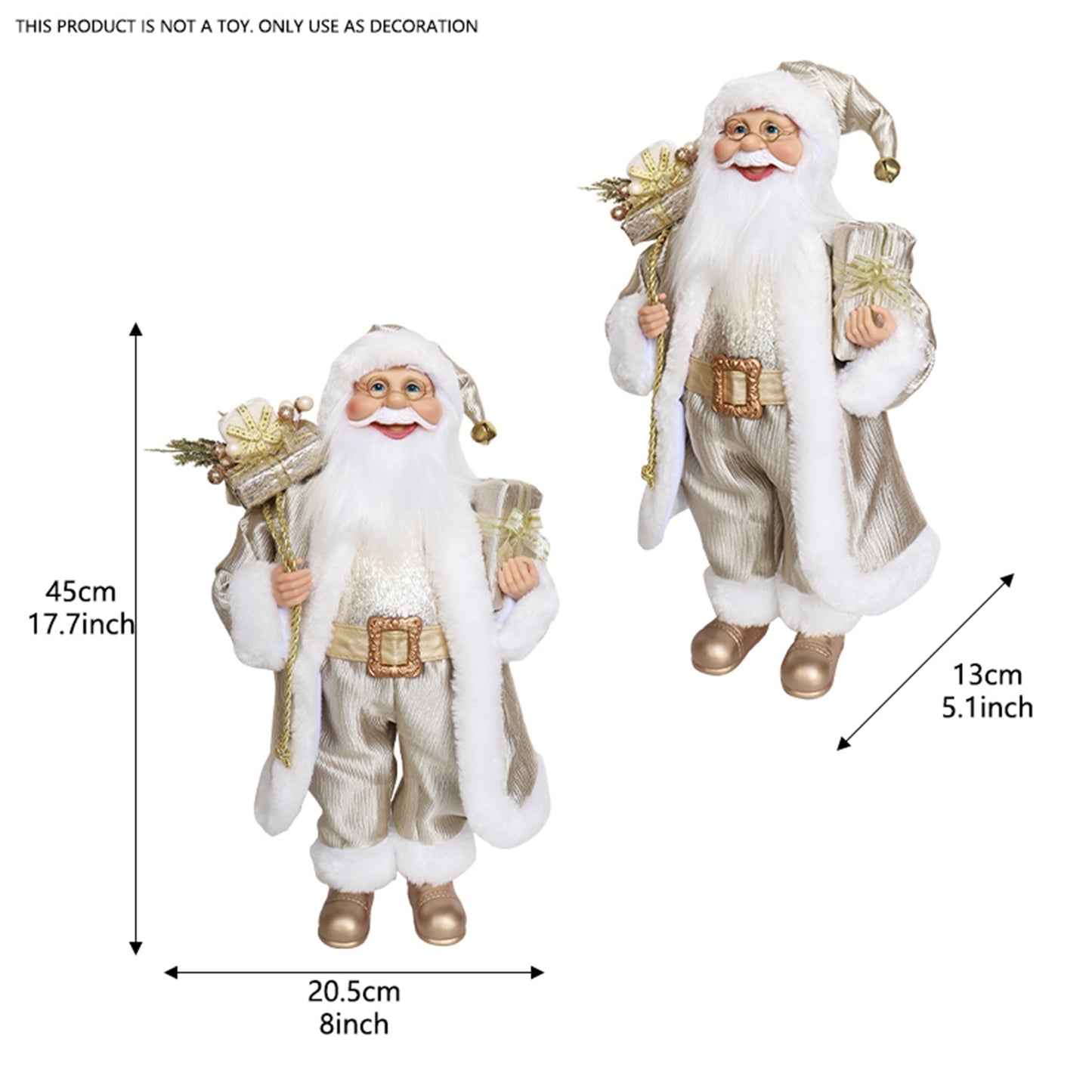 Champagne Golden Santa Claus Figurine - 18" Classic Fabric Christmas Decor, No Power Needed, Featherless Holiday Ornament for Home & Office Decoration, for Christmas