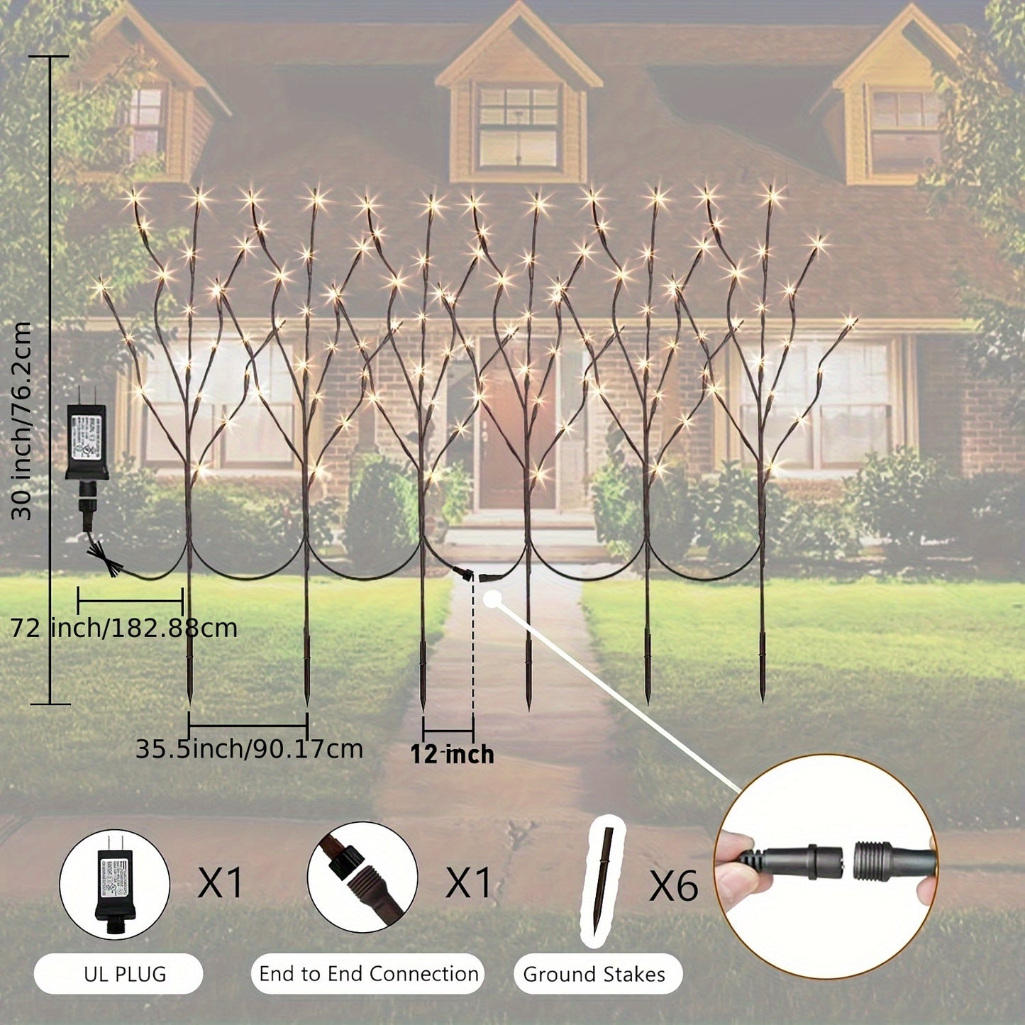 6PK Lighted Willow Branch 30Inch 6PK 120L LED Pathway Lights For Christmas Room Decoration Indoor Apartment Outdoor Stake Lights For Lawn