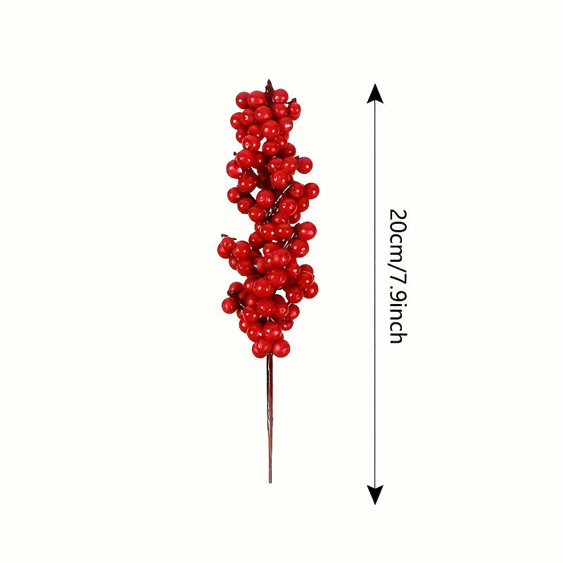 Red Artificial Berries for Christmas Tree Decor, DIY Crafts & Festive Ornaments - Durable Plastic, Ideal for Teens and Up