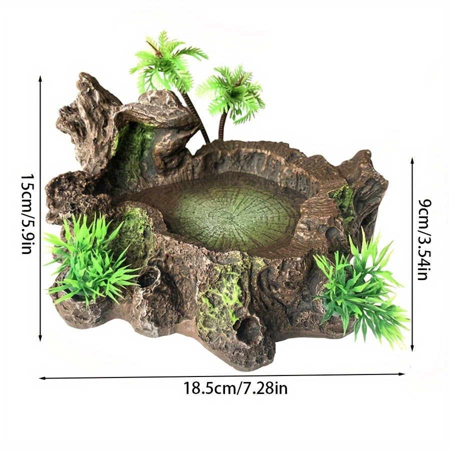 Resin Reptile Habitat Decor with Artificial Plants - Amphibian Terrarium Accessory, Uncharged, Suitable for Lizards, Turtles, Frogs, Snakes - 1pc