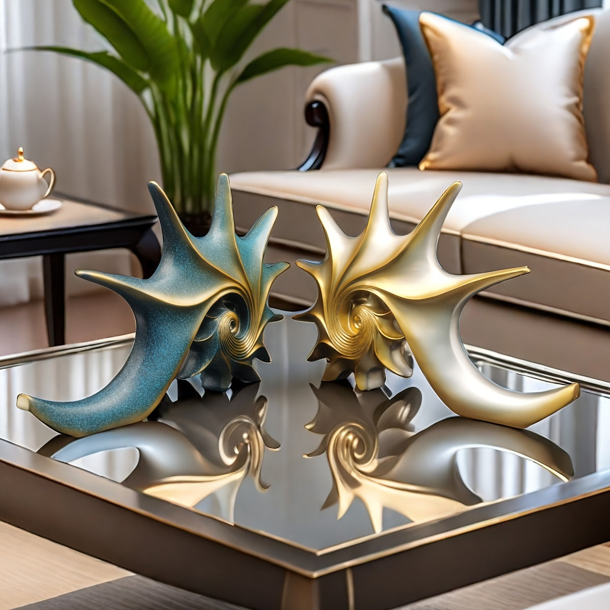 Chic Resin Conch Decor - Versatile Home Accent for Living Room, Study, or TV Cabinet | Golden/Blue Options Available