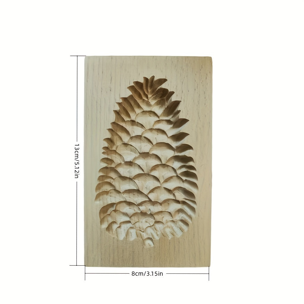 1pc, Premium 3D Carved Wooden Cookie Mold, Pine Cone Pattern, Ideal for DIY Cooking, Family Dinners, Parties, Halloween, Thanksgiving, Christmas, and Easter Celebrations