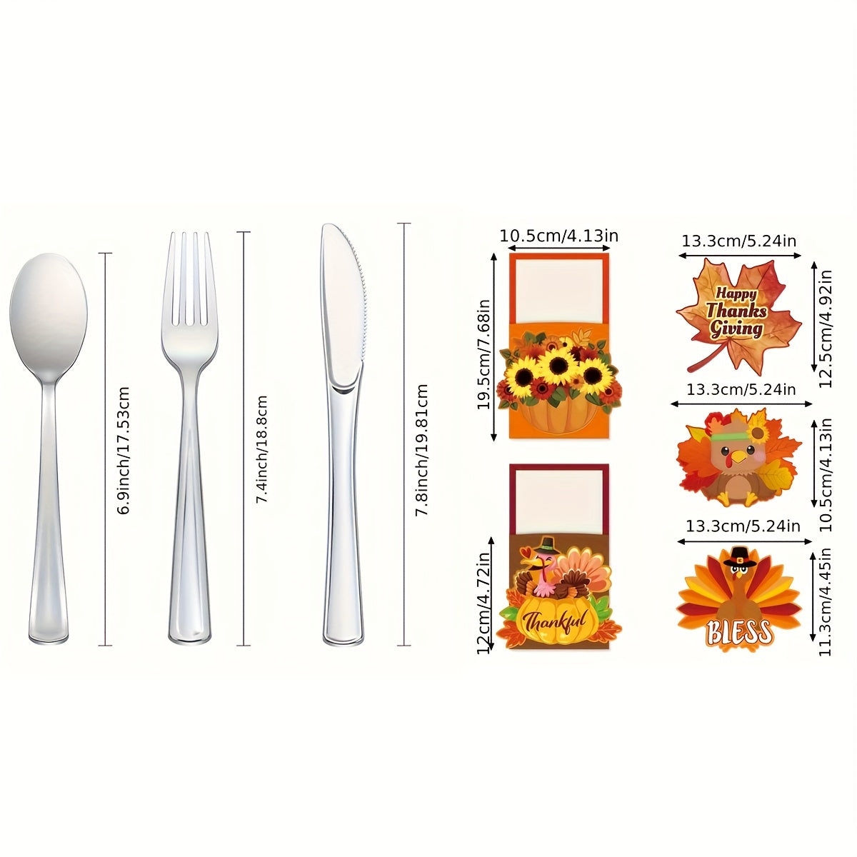 40pcs Thanksgiving Dinnerware Holder Set, Autumn Harvest Table Decor, Includes 10 Random Thanksgiving Paper Bags, 10 Knives, 10 Forks, 10 Spoons, for Party Gatherings, Family Dinners, Festive Holiday Theme, Plastic, No Power