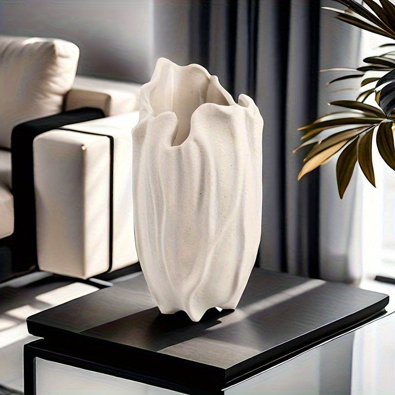 Elegant Off-White Ceramic Vase For Fresh Flowers - Perfect For Home Decor & Floral Arrangements