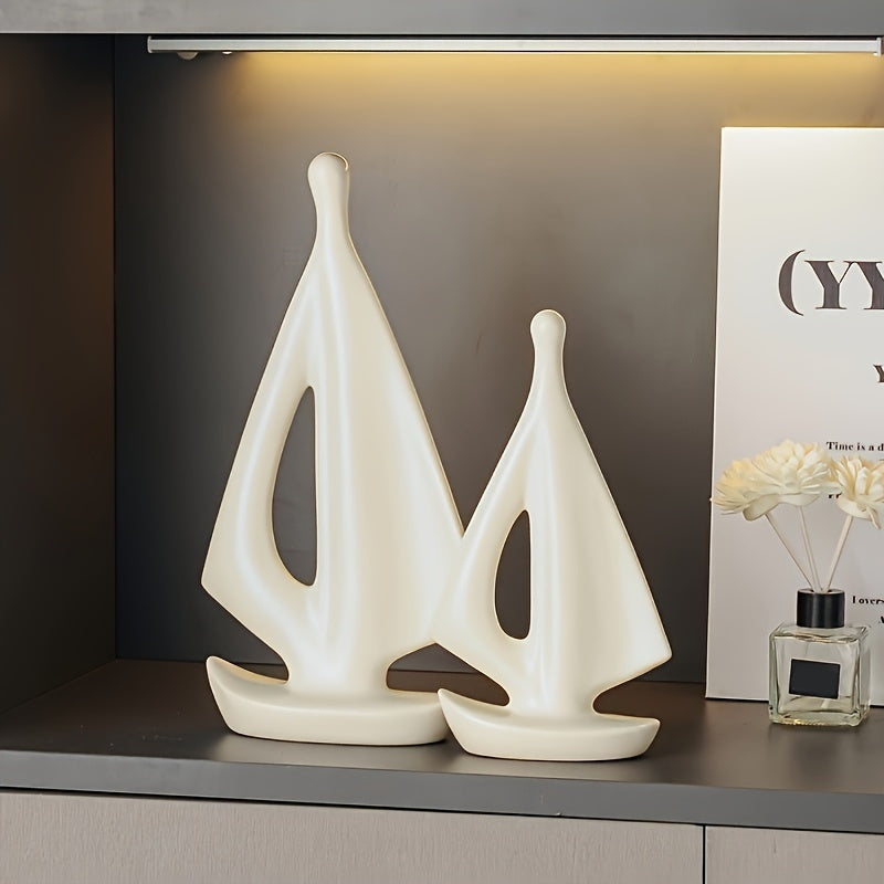 2pcs/set Sailboat Modern Sculptures, Creative Home Decor Ornament, Boat Decorations, Statue Decor, Art Sculptures And Statues, Gifts For Home Office Bathroom Shelf