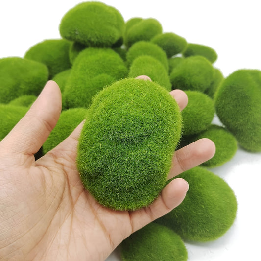 40pcs 4 Sizes Artificial Moss Rock Decorations Set - Realistic Green Moss Balls, Stones, and Covering Stones for Flower Arrangement, Garden, Handicraft, and Eid Al-Adha Decor - Perfect for DIY Projects and Home Decoration