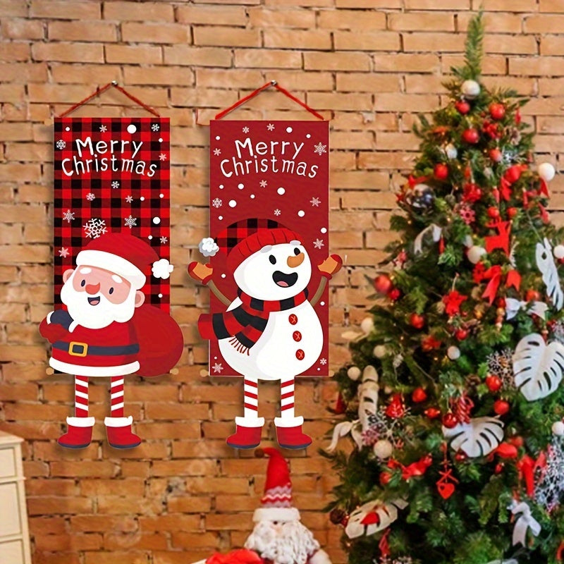 3pcs Festive Hanging Banners Set - Snowman, Santa & Reindeer Designs for Christmas Decorations, Perfect for Parties, Shopping Malls & KTV