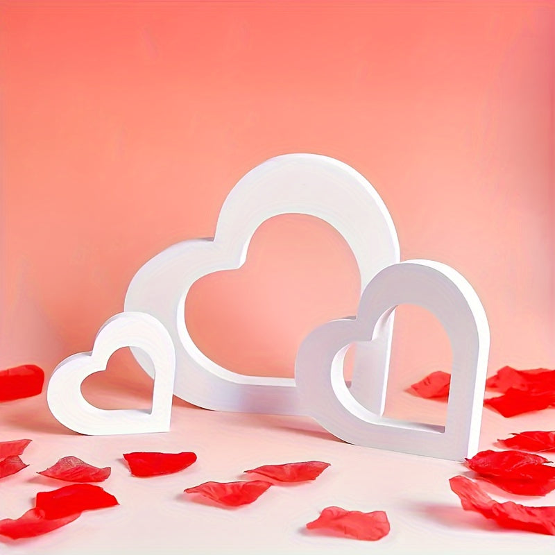 3pcs, Elegant White Chevron Heart-shaped Ornaments, Classic And Charming Desktop Decorations For Weddings, Valentine's Day, And Beyond, Multifunctional Love Themed Decorations