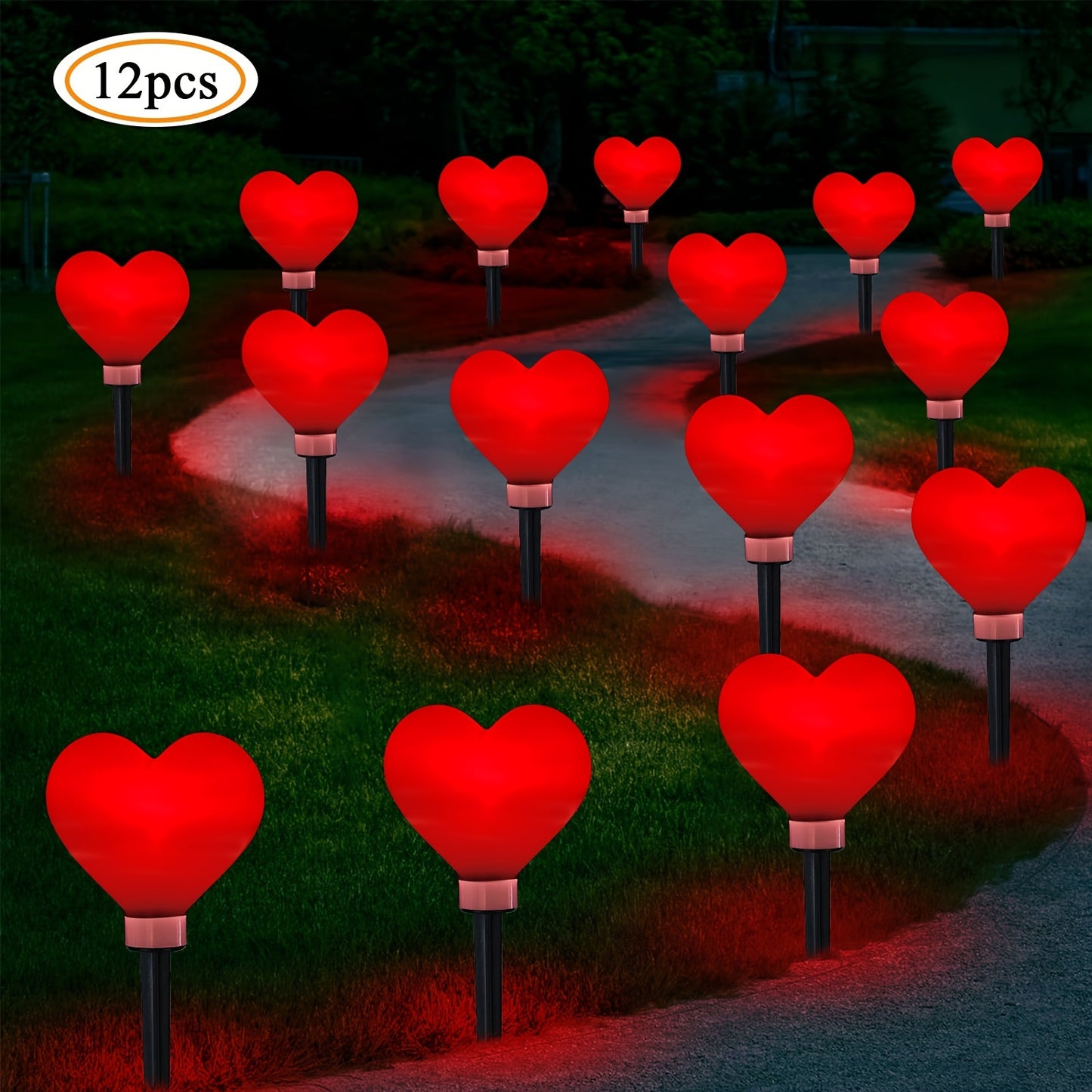 12pcs Heart-Shaped Solar Light, Waterproof Decoration Light With 8 Modes For, Valentine's Day Decorative Light