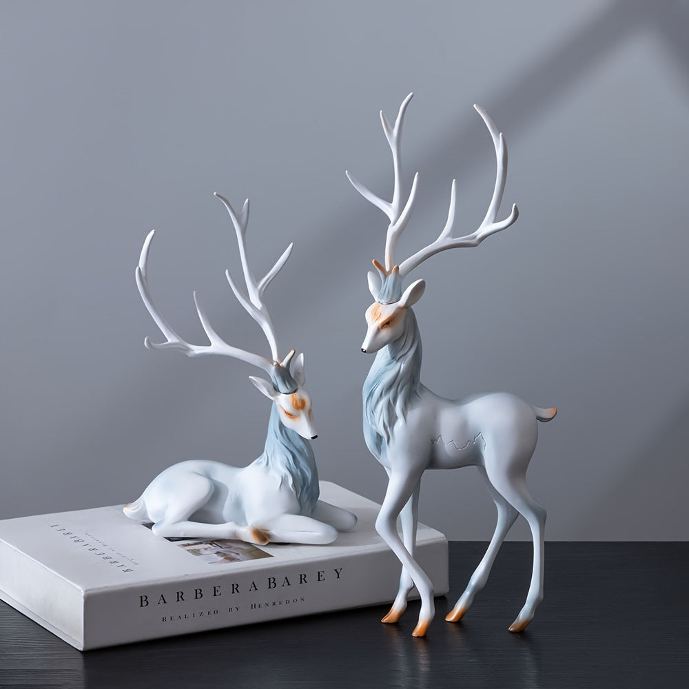 Resin Deer Sculpture: Elegant Reindeer Ornament for Home Decor - Black and White Design