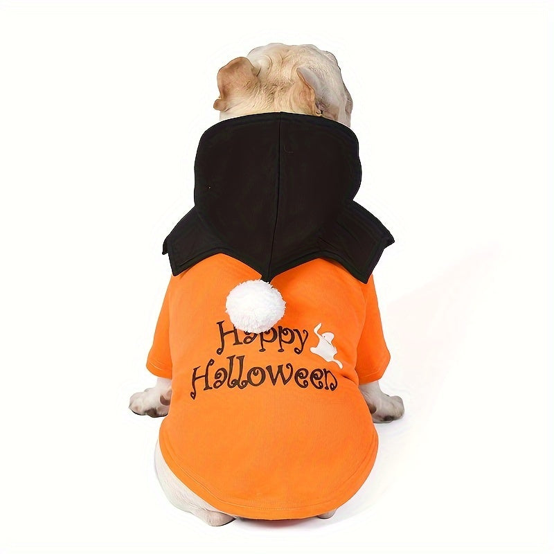 Adorable Pumpkin-Themed Pet Costume for Small Dogs - 2pcs Set with Cape and Hood, Fun Cartoon Alphabet Design, Soft Polyester, Easy to Wear