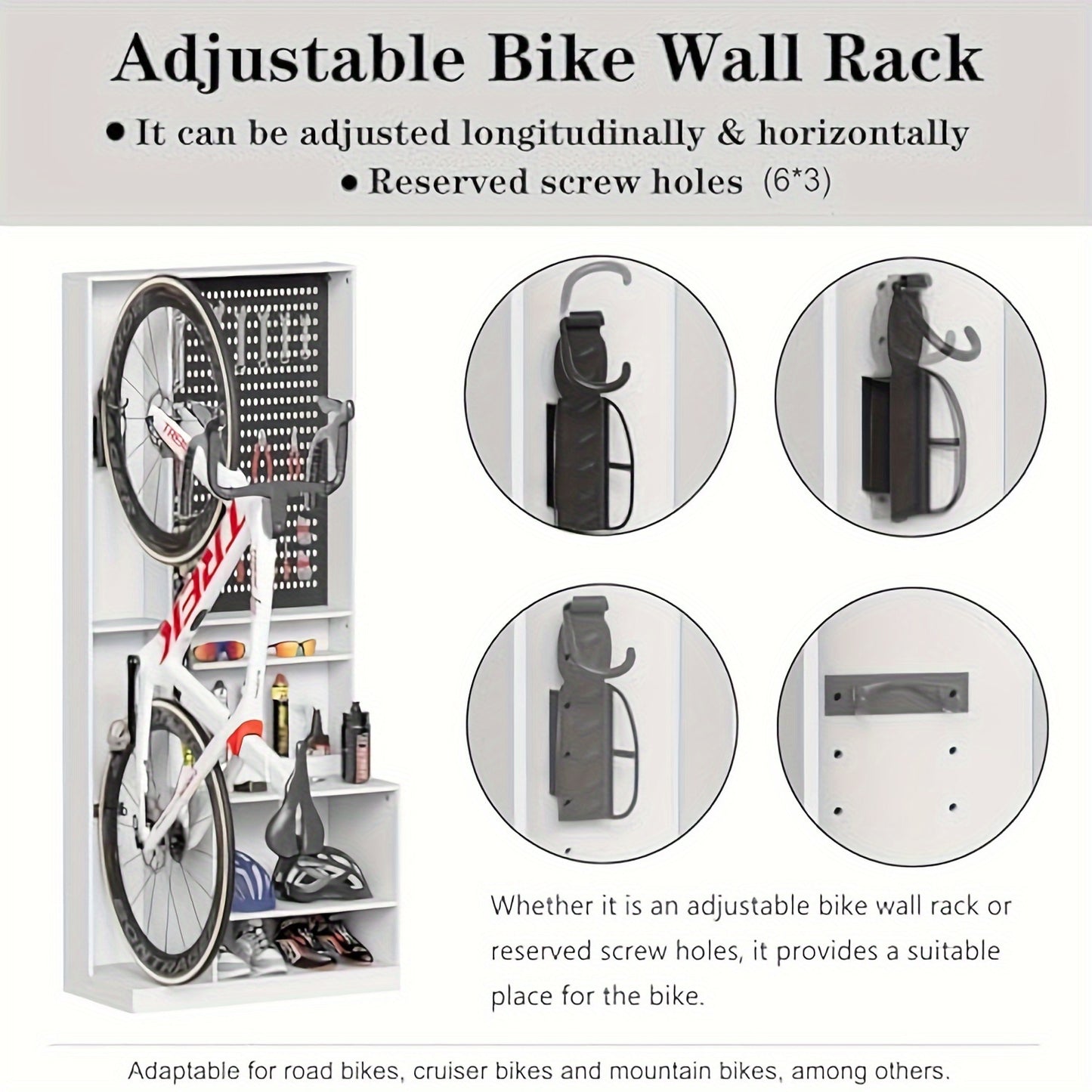 Bike Storage Cabinet, Home Bicycle Parking With Pegboard, Open Storage Shelves&10 S-hooks, Safety Anti-Dumping Bike Rack For Garage For Home And Garage Garage Storage