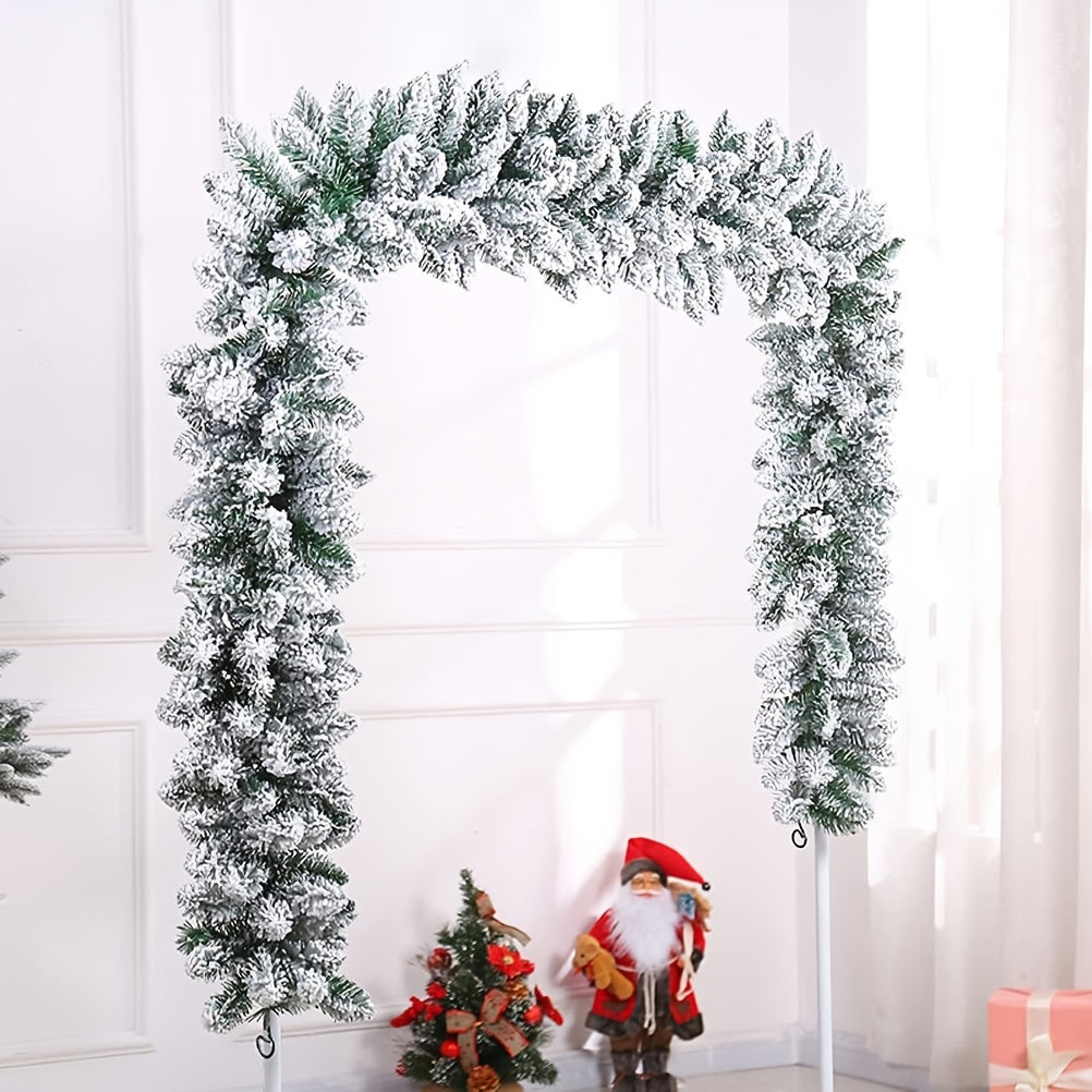 1pc, 9FT Long Snow-Kissed Flocked Christmas Garland - Artificial Winter Frosted Pine Garland with White Cedar Branches - Perfect for Xmas Tree, Stairs, and Fireplace Decorations