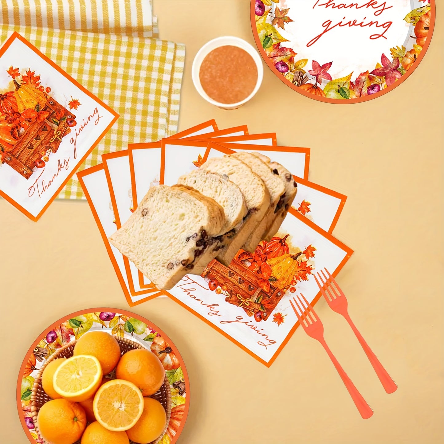 Festive 50pcs Pumpkin Thanksgiving Party Set: Includes 10 Dinner Plates, 10 Dessert Plates, 20 Napkins, And 10 Forks - Perfect for a Fall Harvest Celebration