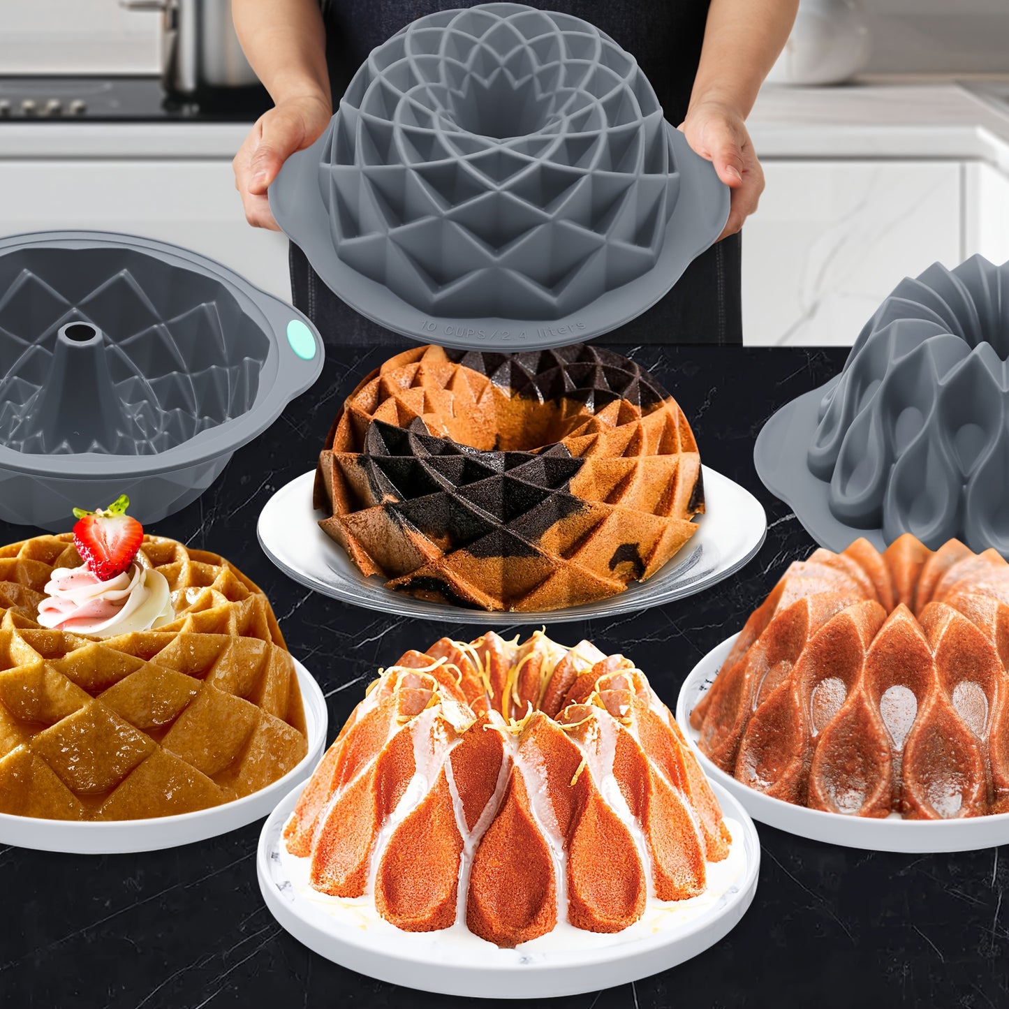 Silicone Bundt Cake Pan Set - Non-Stick, Versatile Crown and Bird's Nest Molds for Baking, Chocolate, Jello - Ideal for Halloween, Christmas, Easter, Thanksgiving, 4th of July - Multifunctional Kitchen Bakeware