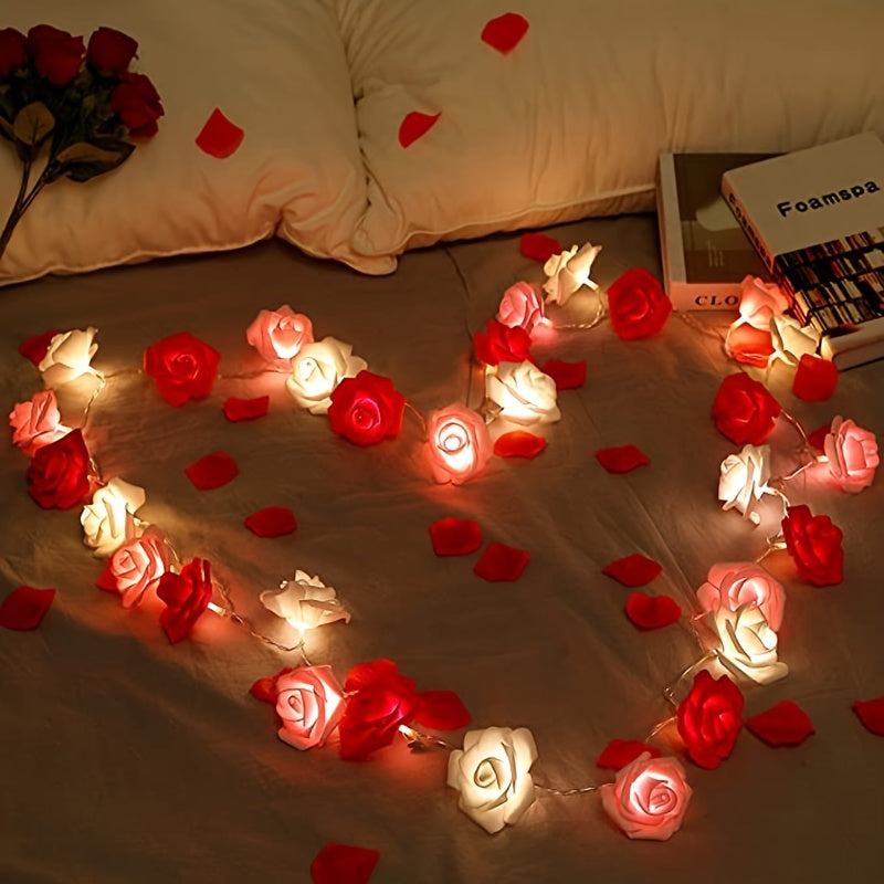 LED Rose String Lights, For Valentine's Day Wedding, Room Garden Decoration Night Light, Outdoor LED Fairy String Light Garland Wedding Street, Artificial Flowers LED Light, Mother And Valentines Day Gifts, Christmas & Hallow