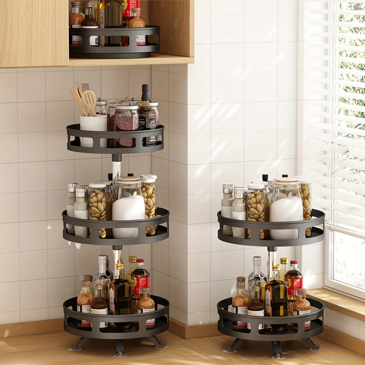 1pack Premium Metal Spice Rack - 360° Rotating, Space-Saving, Effortless Organizer for Kitchen, Dining, Bathroom, Versatile Home Kitchen Essential with 1-Tier, 2-Tier, 3-Tier Options