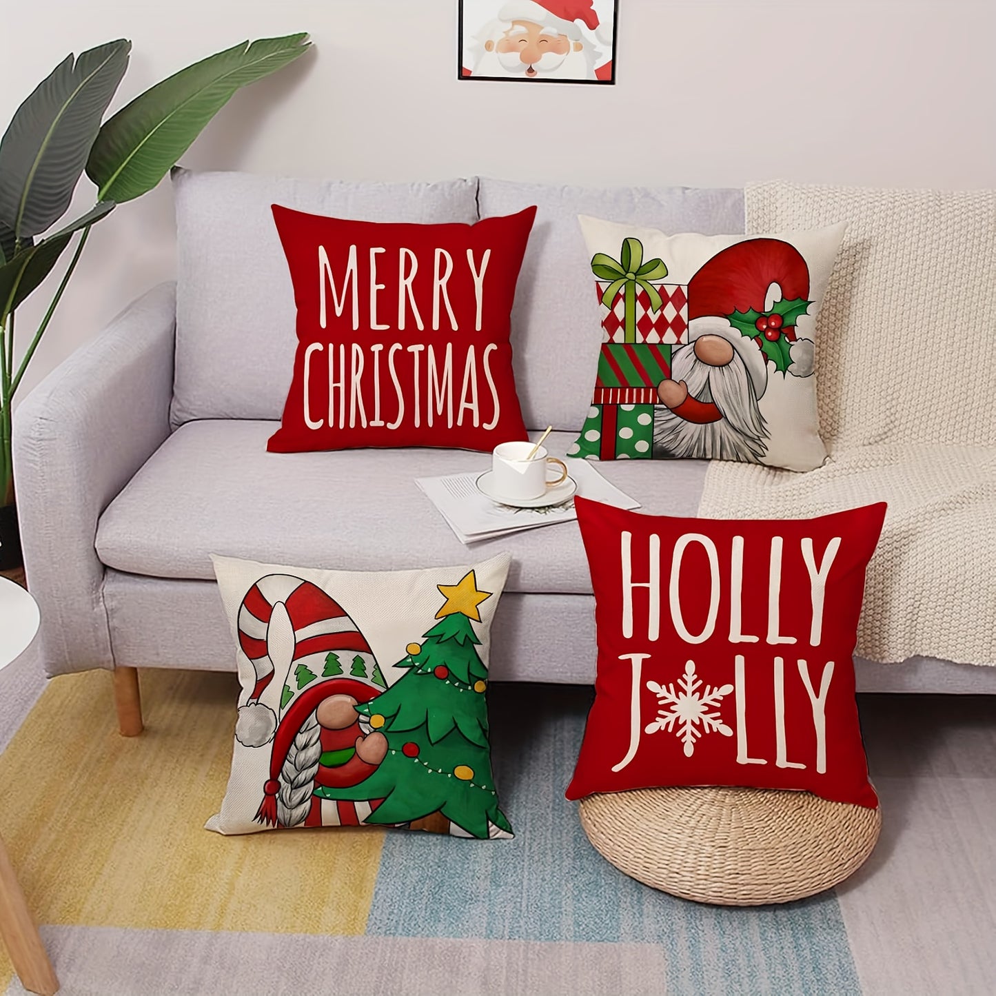 4pcs Festive Christmas Gnome Throw Pillow Covers Set - 18x18 Inch