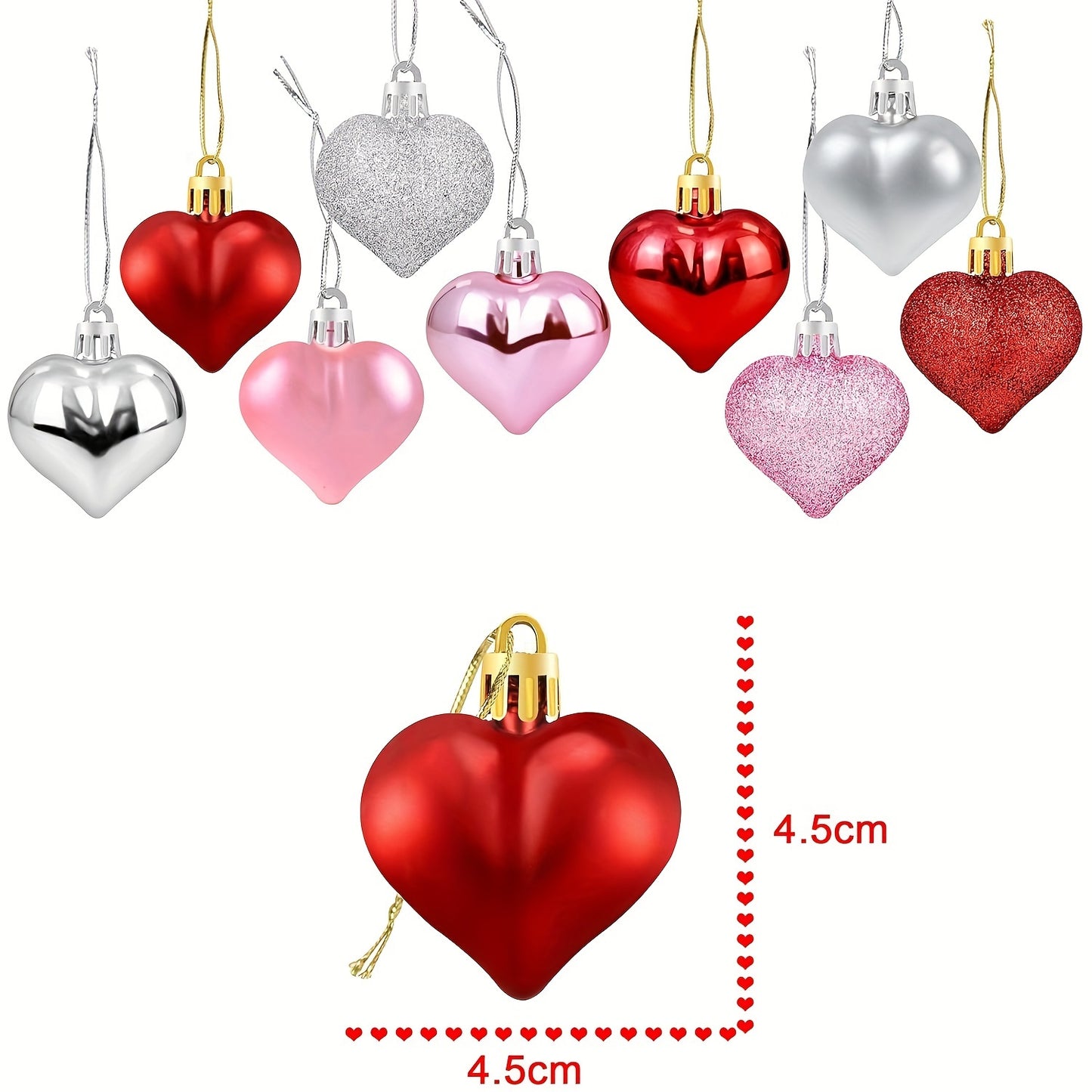 27Pcs Valentine's Day Heart Shaped Ornaments | Valentines Heart Decorations | Red Pink Silver Glitter Heart Shaped Baubles | Romantic Christmas Valentine's Day Tree Hanging Decorations