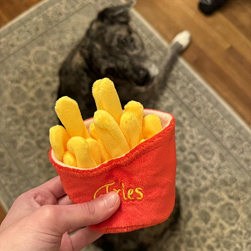 1pc Adorable Mini French Fries Design Squeaky Plush Toy - Interactive Dog Supply for Fun Play and Exercise - Soft, Cuddly, and Durable Pet Companion