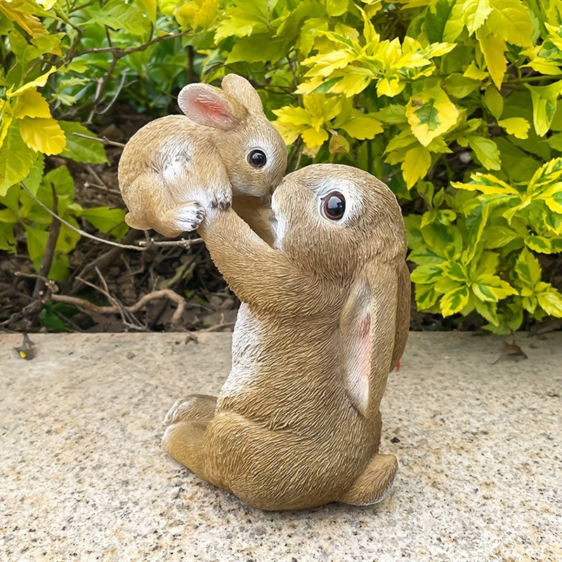 1pc Resin Rabbit Figurine, Classic Mother And Baby Bunny Playful Garden Ornament, Durable Resilient Outdoor Decor Statue, Yard Lawn Balcony Home Decor, Housewarming Gift