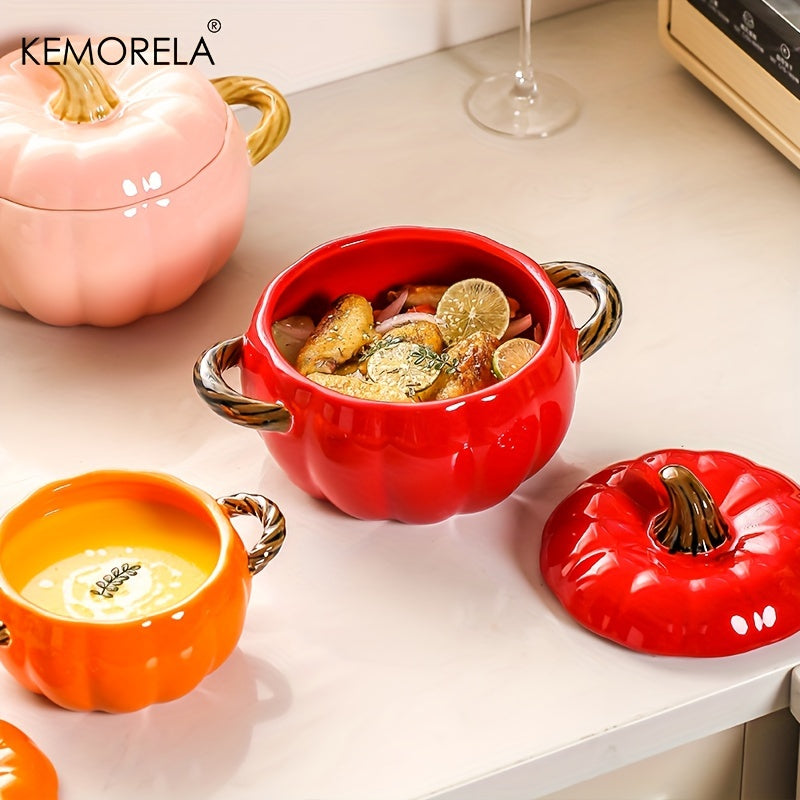 KEMORELA Pumpkin-Shaped Ceramic Bowl - Perfect for Thanksgiving, Fall Baking & Halloween | Medium Size, Ideal for Steaming & Serving