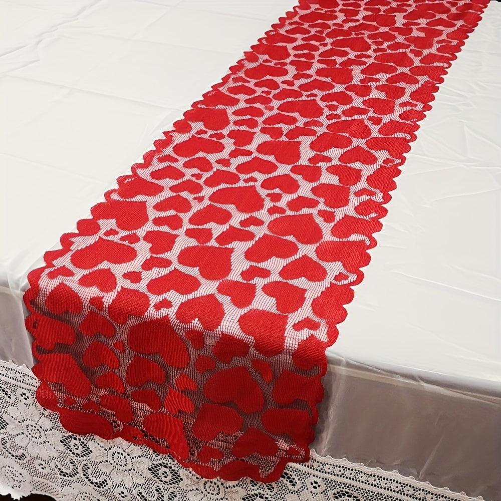 1pc Romantic Red Heart Lace Valentine's Day Table Runner for Home Table Decoration