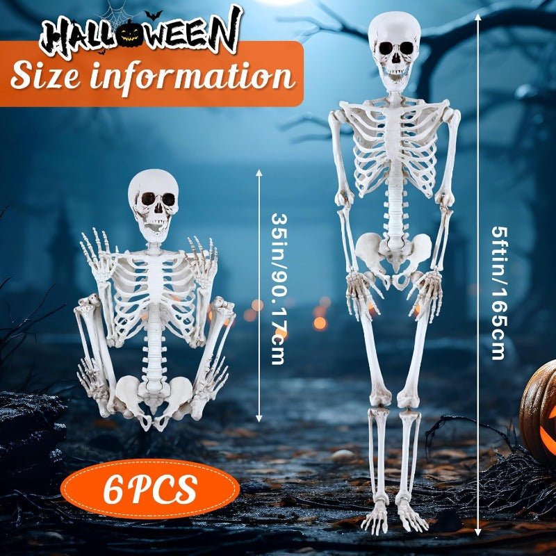 6 Pack 5 ft Halloween Skeleton Full Body Life Size Poseable Skeleton Large Skeleton with Movable Posable Joints Halloween Decorations Outdoor for Yard Garden Lawn