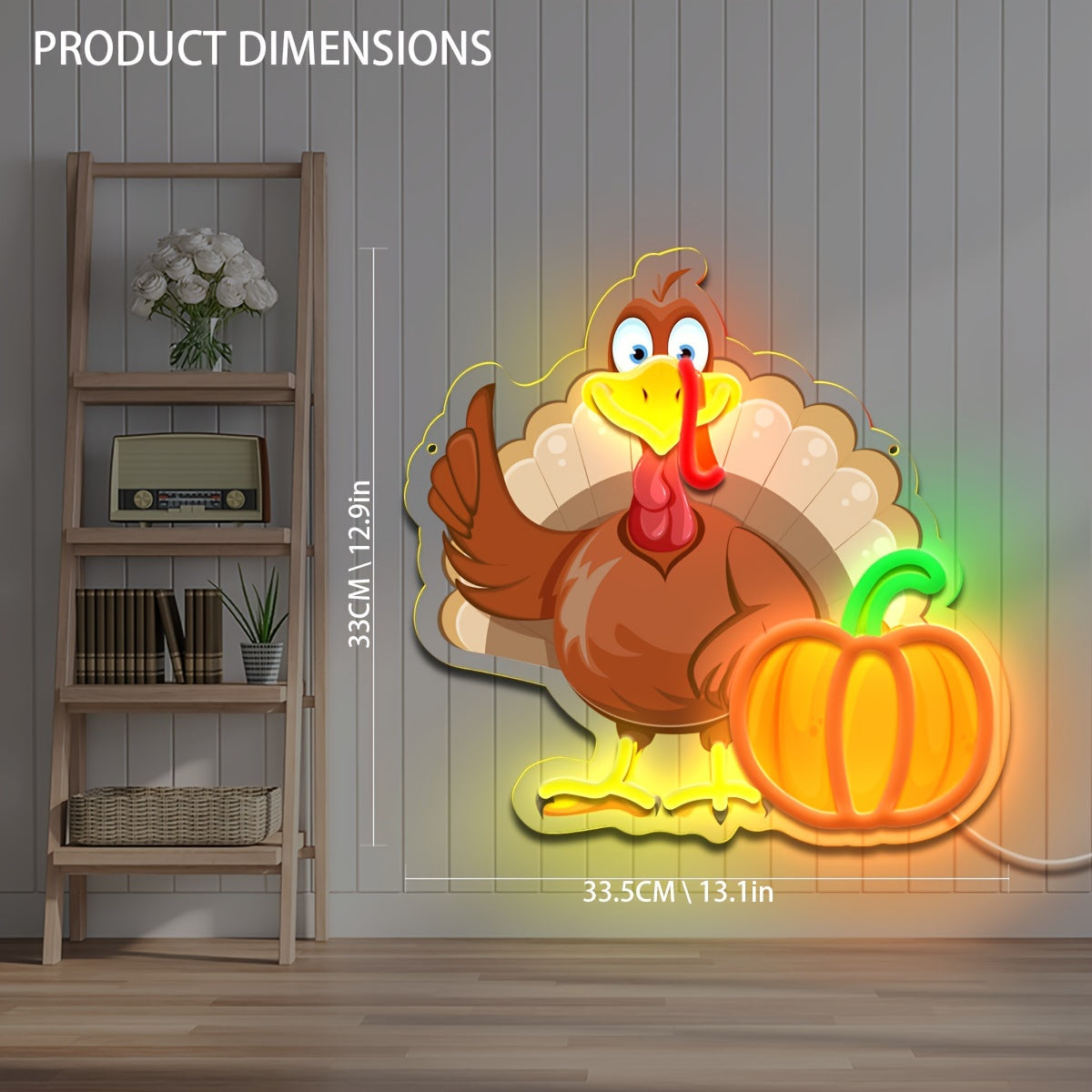 Thanksgiving Turkey Neon Sign, Plastic Wall Hanging Push Button Control, Multipurpose USB Powered Decorative Light with One Fixed Color, Non-Wireless with No Battery Required