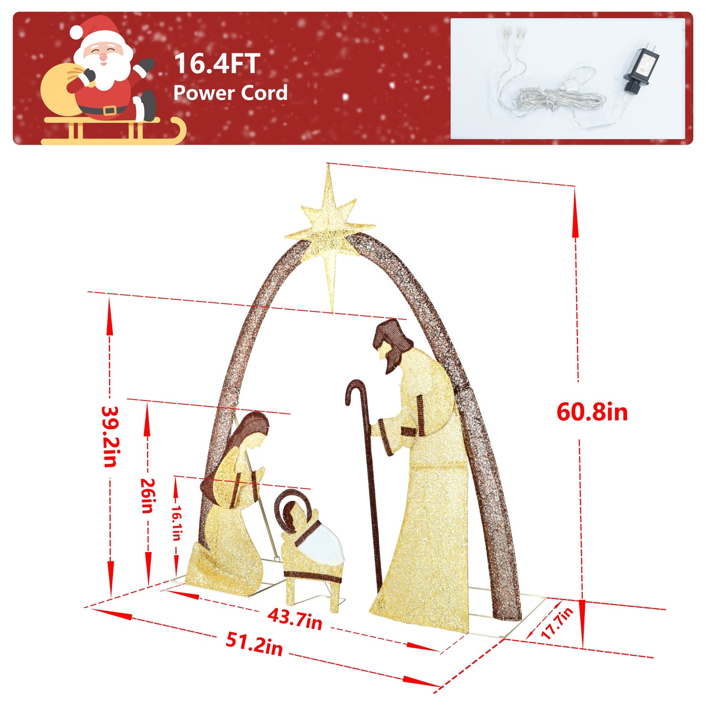 5FT Holy Family Jesus Nativity Scene Christmas Decorations Outside with 150 LED Lights for Holiday Lawn Garden, Outdoor Christmas Decorations Lighted Outdoor Nativity Set for Yard