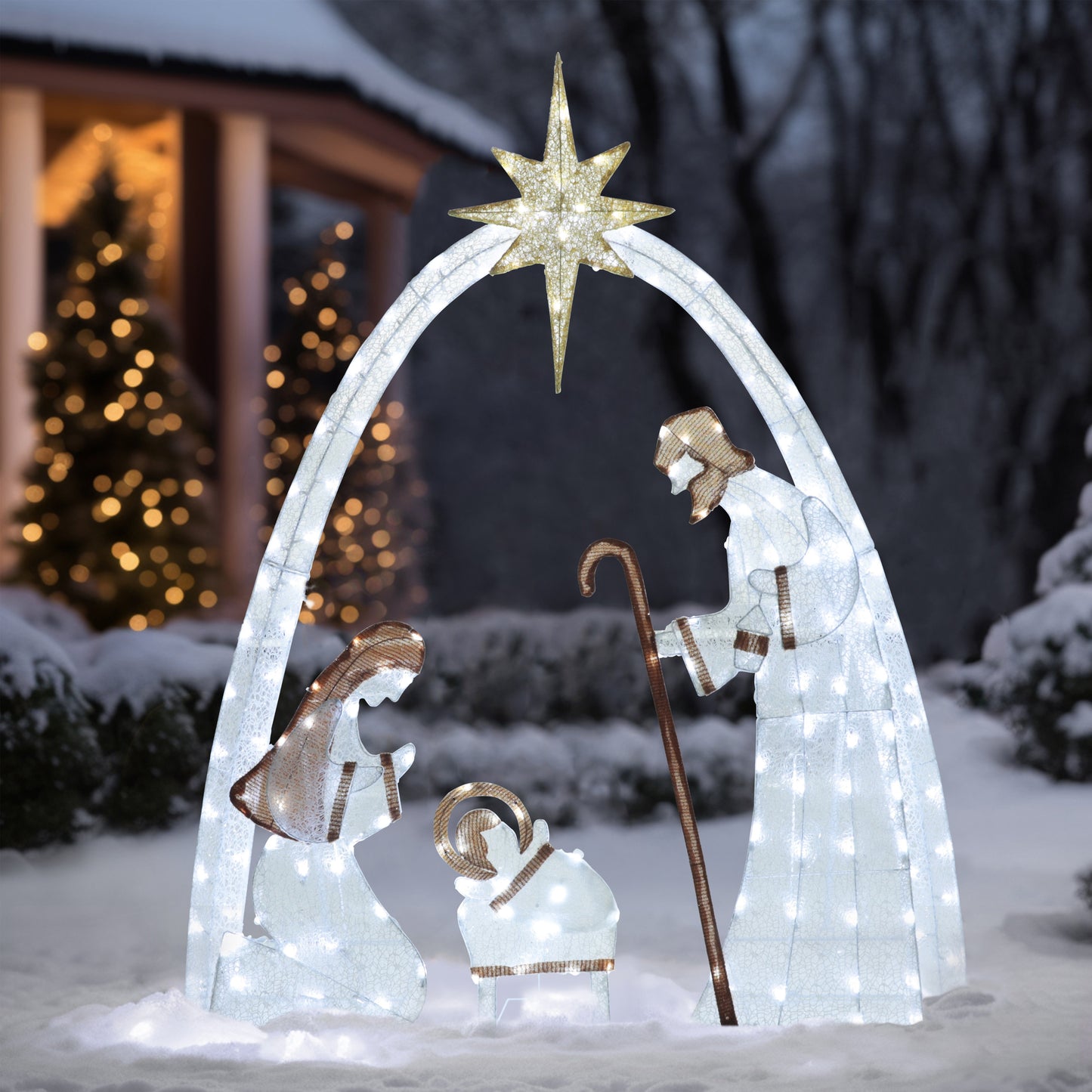 5FT Holy Family Jesus Nativity Scene Christmas Decorations Outside with 150 LED Lights for Holiday Lawn Garden, Outdoor Christmas Decorations Lighted Outdoor Nativity Set for Yard